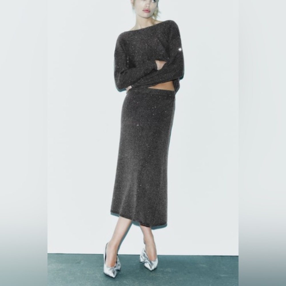 Sequin wool skirt